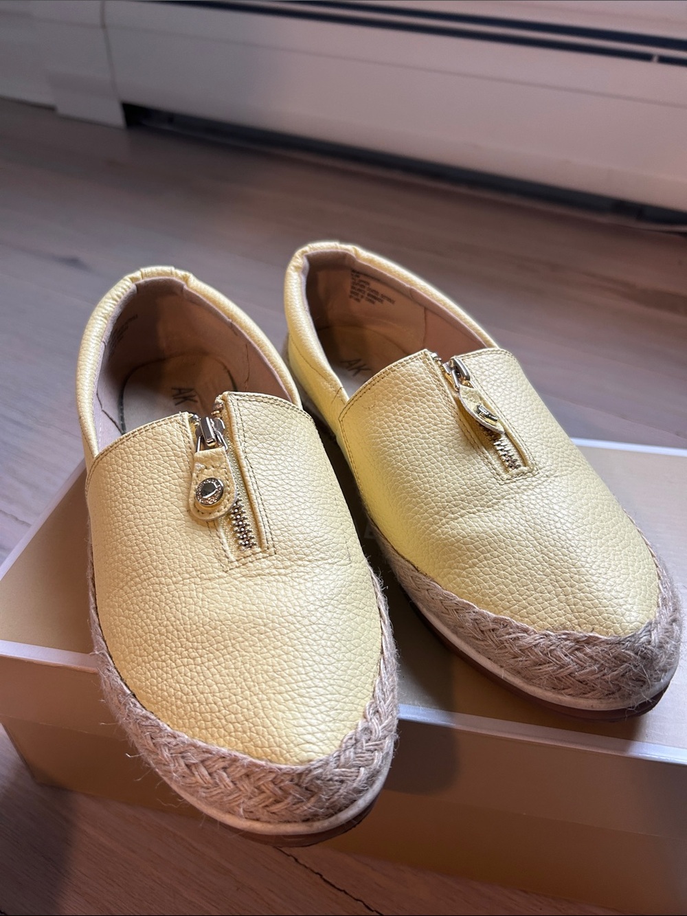 Anne Klein Yellow Slip-On Espadrille Flats with Zip Accent